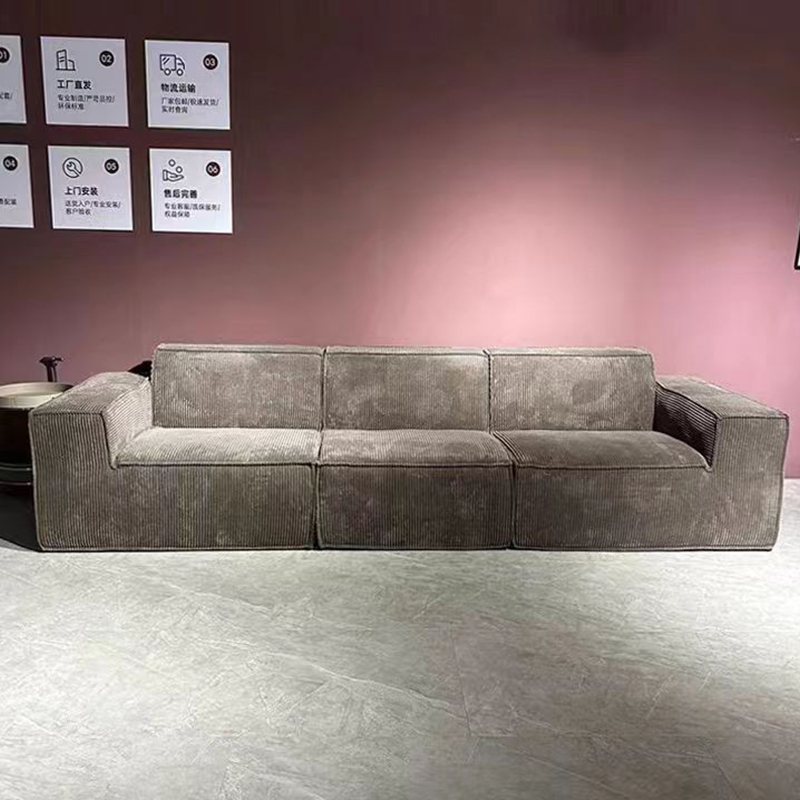 Three-person straight tofu block sofa