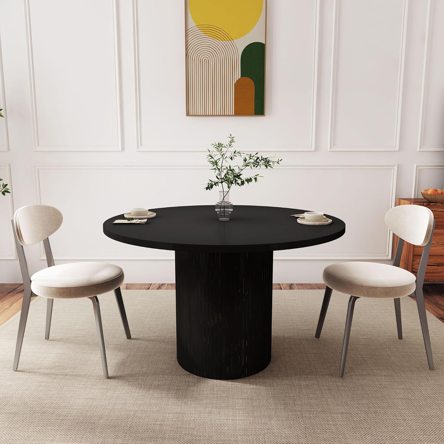 Solid Wood Dining Table 80cm - Natural & Black