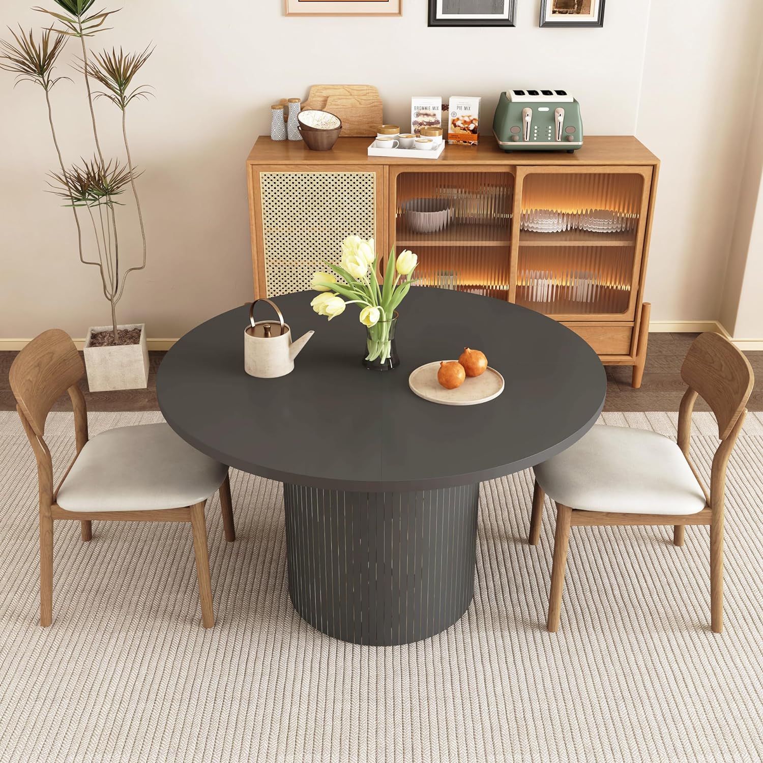 Solid Wood Dining Table 80cm - Natural & Black