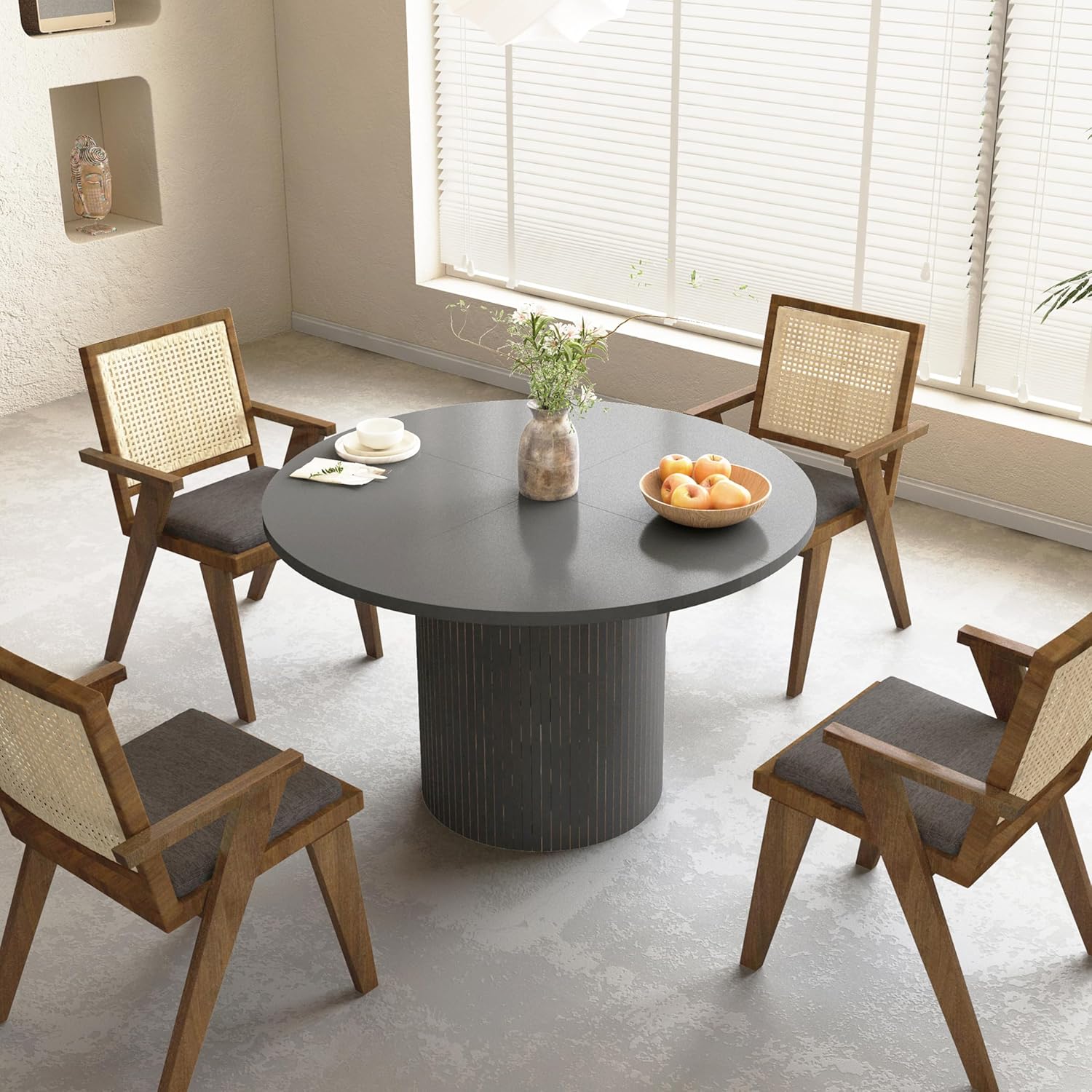 Solid Wood Dining Table 80cm - Natural & Black